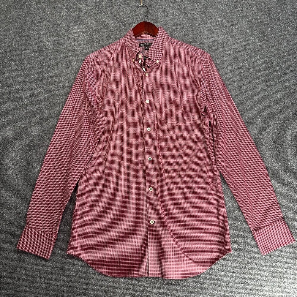 Banana Republic Shirt Mens Medium Non Iron Tailored Slim Fit Red Check  Button